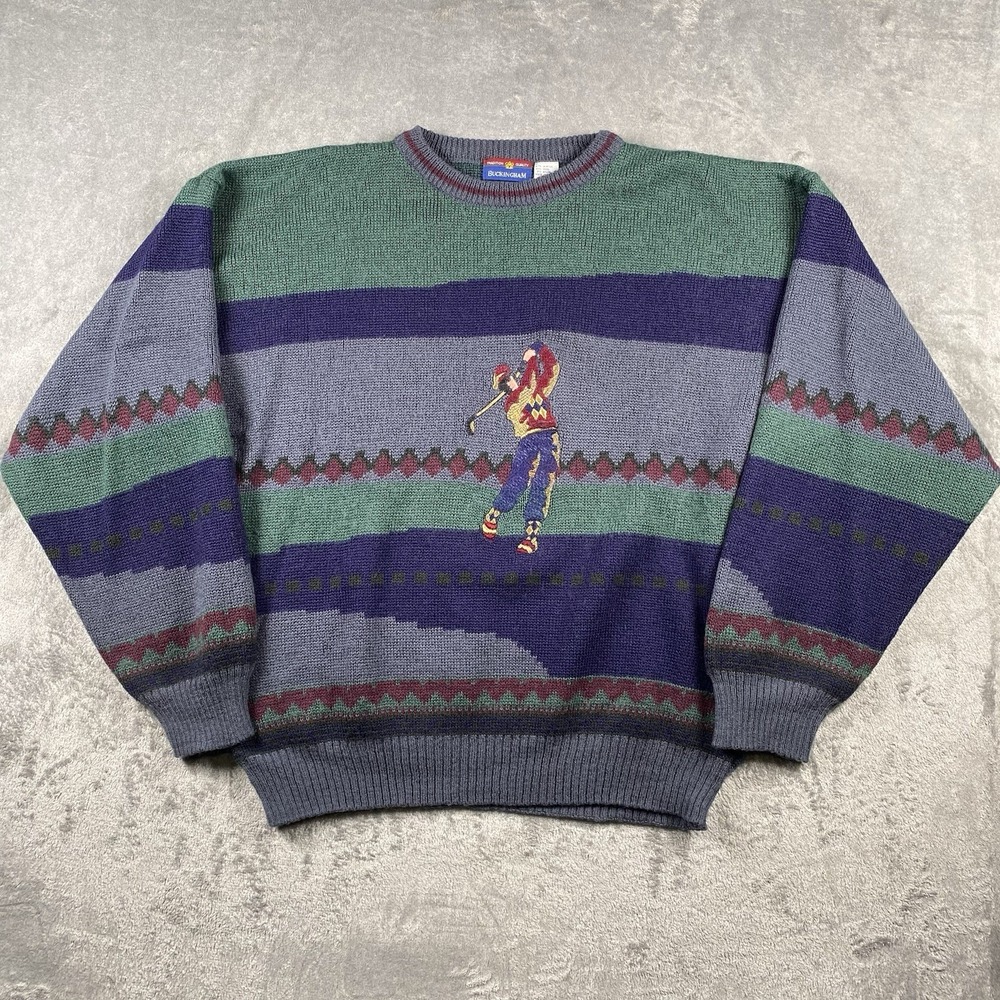 Vintage Buckingham Golf Sweater‎ XXL Knit Long Sleeve Pullover Wool Blend